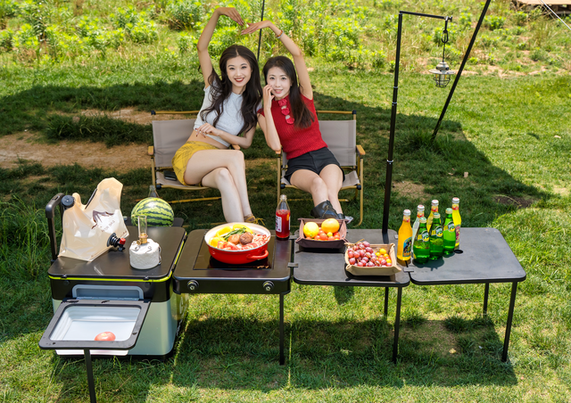 Portable Camping Kitchen Station with induction cooktop and Storage Box
