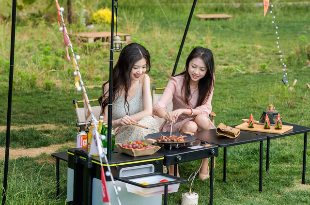 Portable Camping Kitchen Station with Gas Stove and Storage Box