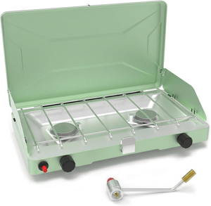 Portable Two-Burner Gas Camping Stove with Windscreen And Piezo Ignition