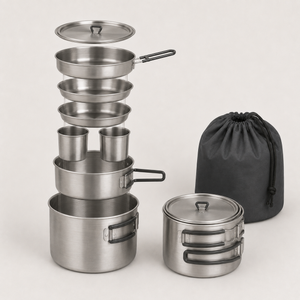 Nesting Stainless Steel Camping Cookware Set