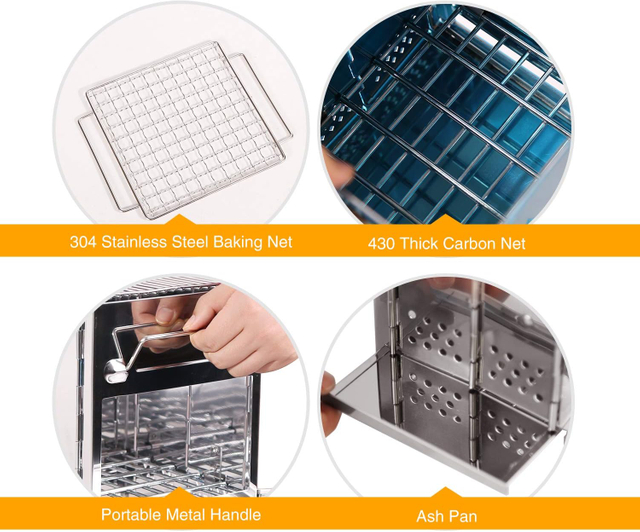 Foldable Stainless Steel Wood-Burning Camp Stove with Grill Grate and Ash Tray