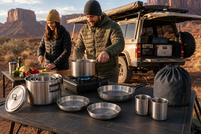 Nesting Stainless Steel Camping Cookware Set