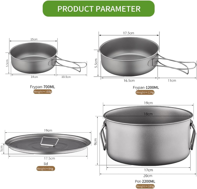 Ultralight 3-Piece Titanium Camping Cookware Set