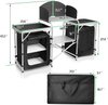 Folding Camping Kitchen Station with Windscreen And Zippered Storage Cabinet