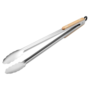 Wood-Handled Grill Tongs, 17"/43cm Extra Long BBQ Tongs, Heavy Duty Premium Stainless Steel Metal Tongs with Solid Wood Handles, for Charcoal, Grilling, BBQ, Barbecue, Cooking