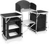 Folding Camping Kitchen Station with Windscreen And Zippered Storage Cabinet