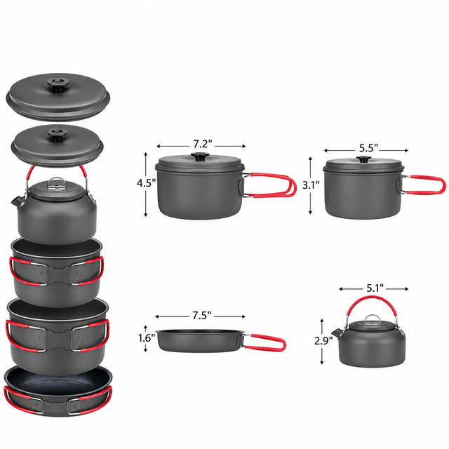 Hard-Anodized Camping Cookware Set for Four with Carry Bag