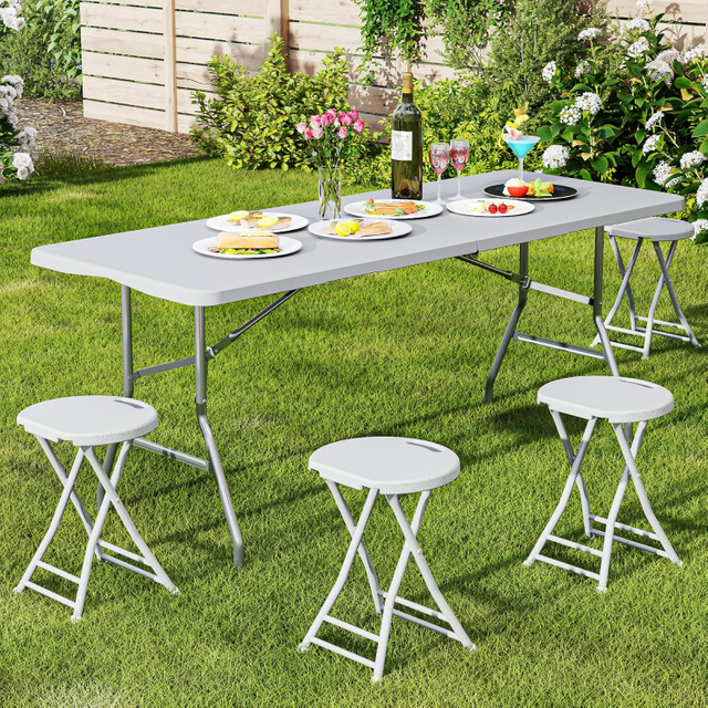 6 Ft Folding Camping Table And 4 Stool Set
